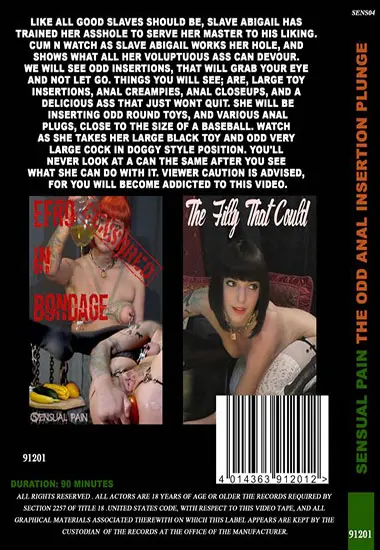 Sensual Pain - The Odd Anal Insertion Plunge | Belrose | DVD(back cover)