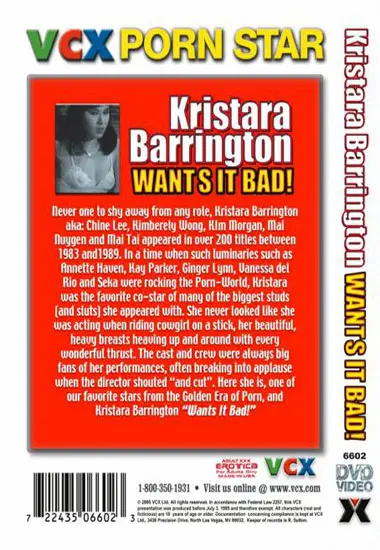 Kristara Barrington: WANTS IT BAD | VCX | DVD(back cover)