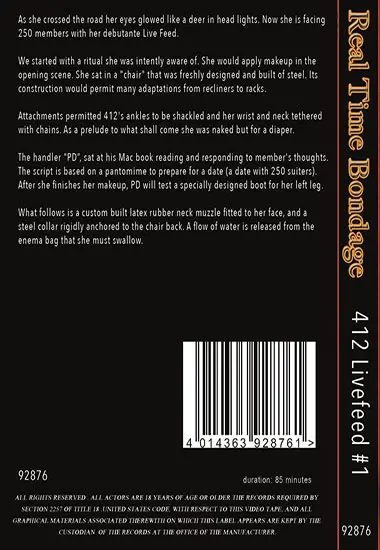 Real Time Bondage - 412 LiveFeed #1 | Belrose | DVD(back cover)