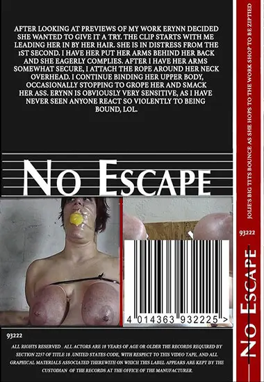 NO ESCAPE - Jolieand#180;s Big Tits Bounce As She Hops To The Work Shop To Be Ziptied | Belrose | DVD(back cover)