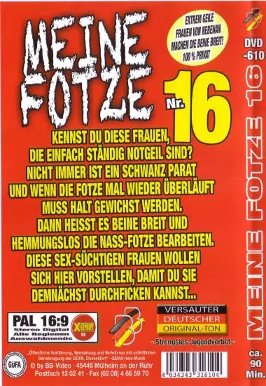 Meine Fotze 16 | BB-Video | DVD, Download, 4K/HD, VOD(back cover)